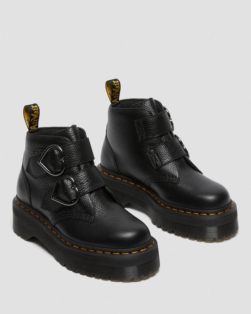 Dr Martens Devon Heart Leren Platform Laarzen Dames Zwart | NL 542JPQ